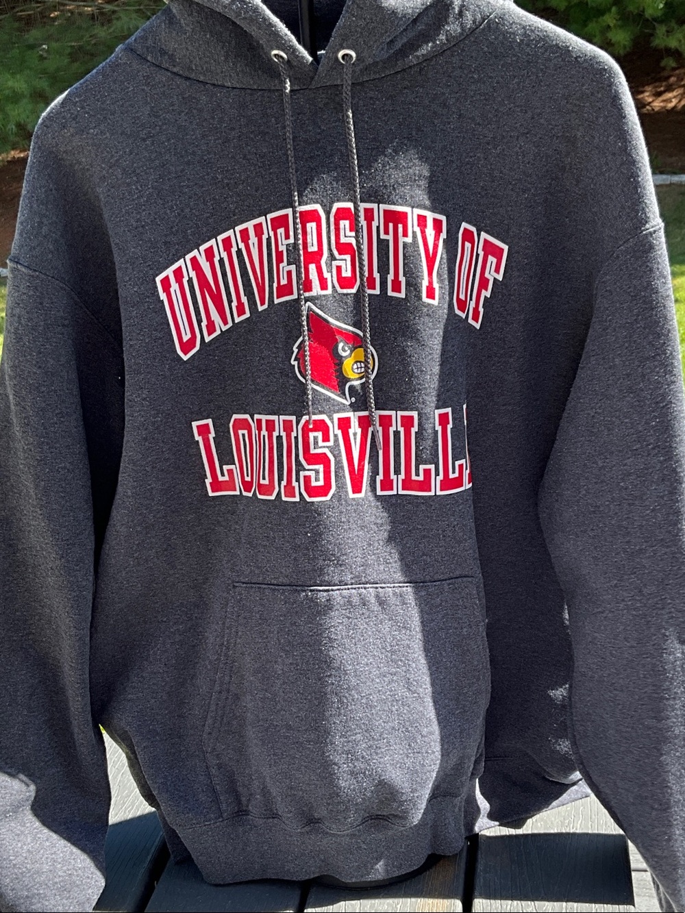 Champion Dark Gray Louisville Cardinals Hooded Sweatshirt with Red & White Logo